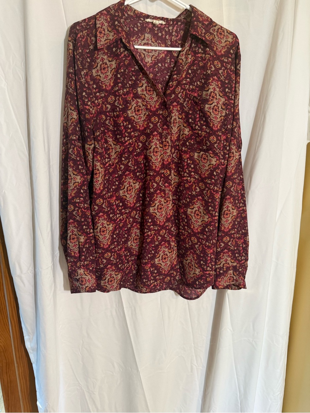 Maurices Burgundy Floral Print Long-Sleeve Button-Down Shirt